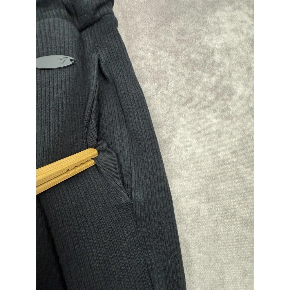 Gymshark Pants Mens Small Black Ribbed Joggers Stretch Knit Cuffed‎ Pockets Logo
